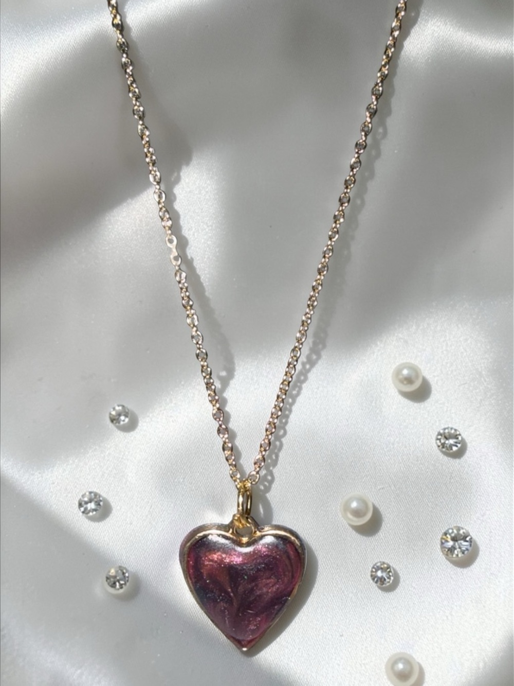 Handmade Resin Heart Necklace Gold Chain Sparkle Pendant Gift - Picture 5 of 6
